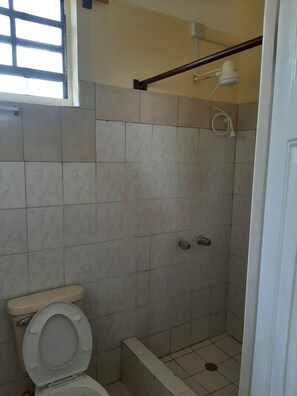 Een haardroger, handdoeken, zeep, shampoo