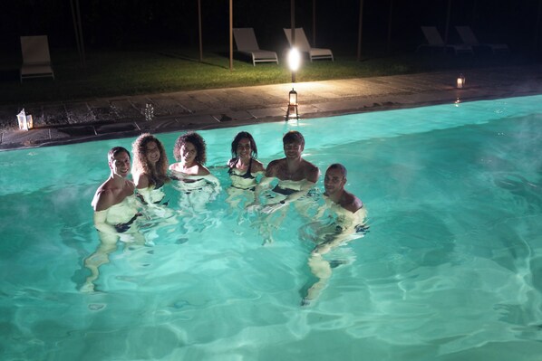Outdoor pool, open 9:00 AM to 10:30 PM, sun loungers