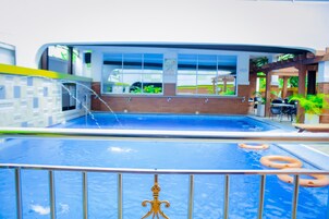 Outdoor pool, open 6:30 AM to 6:30 PM, sun loungers