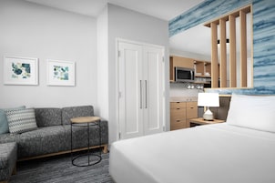 Premium bedding, down comforters, desk, laptop workspace