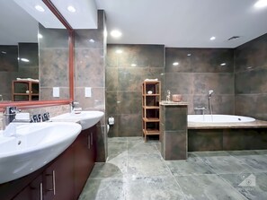 Secador de cabelo, toalhas de banho