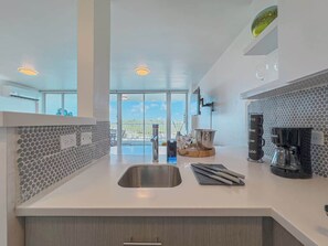 Fridge, microwave, stovetop, coffee/tea maker - Azure Marina Suite: Ocean, Mountain & Marina View (Fajardo)