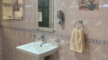 Shower, eco-friendly toiletries, hair dryer, towels