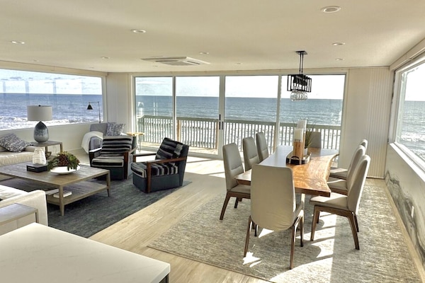 Front room and dining room with a 270 degree view of the beautiful ocean