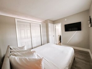 1 bedroom, desk, iron/ironing board, travel cot