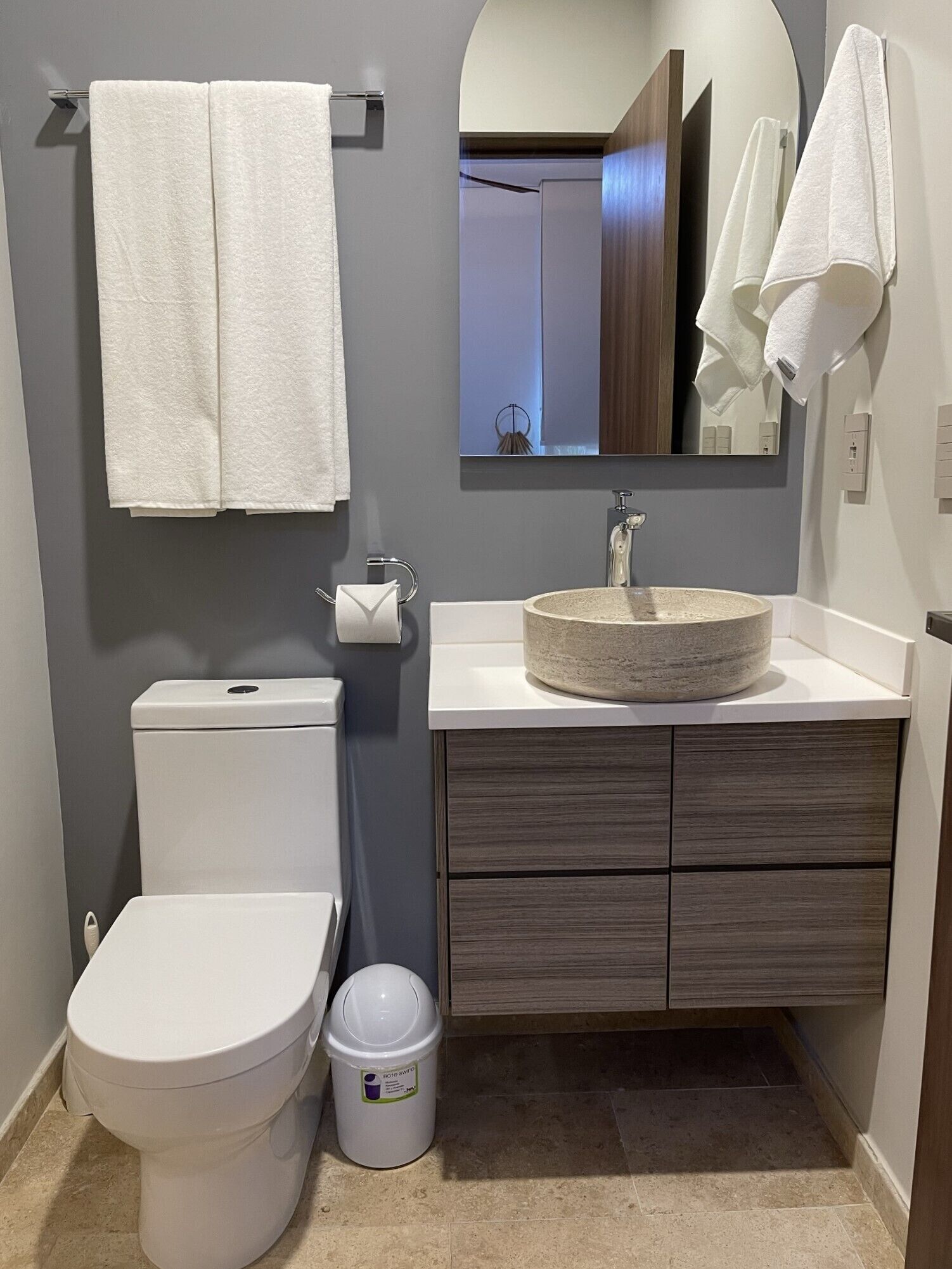 Shower, towels, soap, shampoo