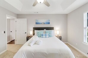 4 bedrooms, desk, iron/ironing board, travel crib