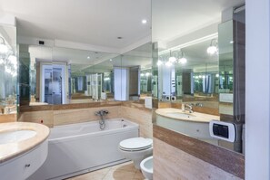 Shower, hair dryer, bidet, shampoo