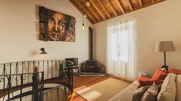 Televisión, chimenea y libros
