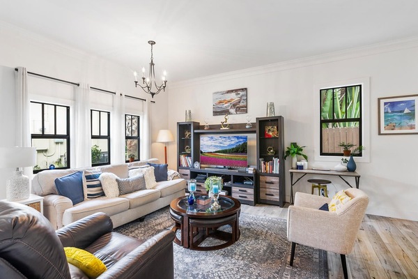 This home will not bore you! Aside from its relaxing ambiance, it also comes with books, a 65" SmartTV with Netflix, Hulu, and Amazon Prime Video, Fire TV with soundbar speakers, and lightning-fast WiFi