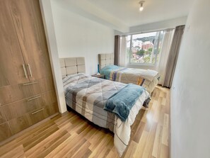 2 bedrooms, desk, soundproofing, iron/ironing board