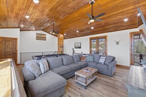 Smart TV, chimenea, libros