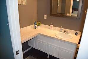 Shower, towels, soap, shampoo