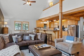 TV, fireplace, offices - Tranquil Tahoe A-Frame, Walk to Beach! (Tahoe Vista)
