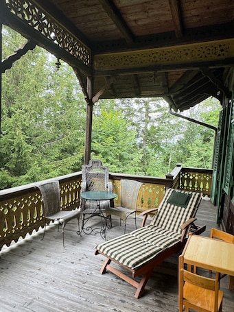 Outdoor dining. Holiday Home 'Haus Tanegg' with Mountain View, Private Balcony and Wi-Fi