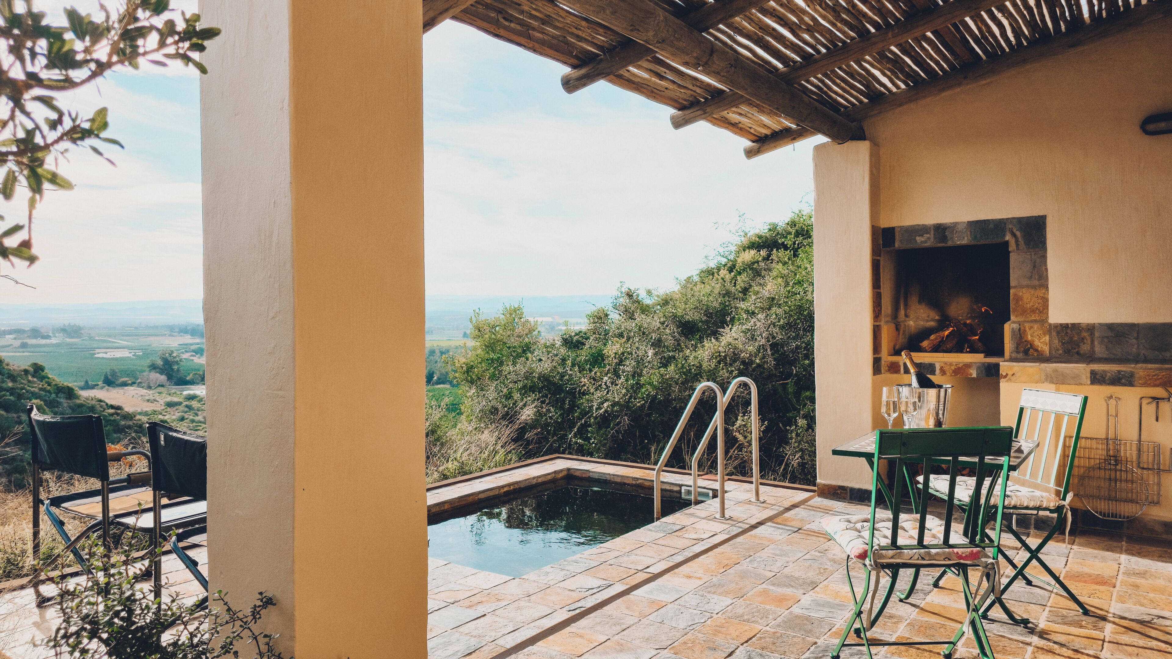 Outdoor pool, pool umbrellas, pool loungers