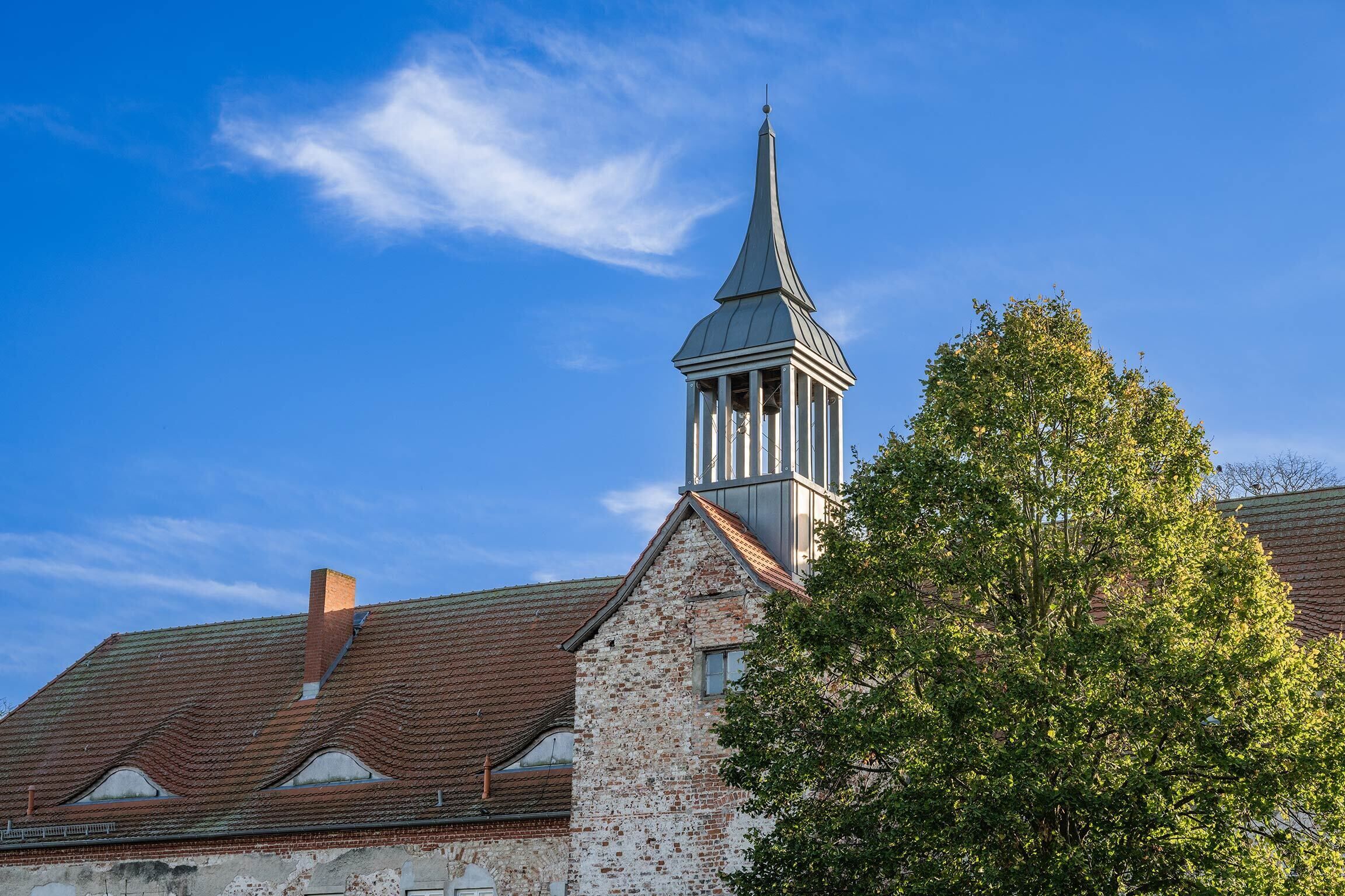 Un bâtiment historique doté d’une tour imposante, avec un arbre en premier plan.