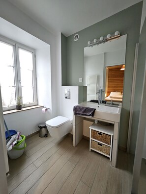 Hair dryer, towels, soap, toilet paper - Appartement en Rez-de-chaussée à la Montagne, Terrasse Privative (Besse-et-Saint-Anastaise)
