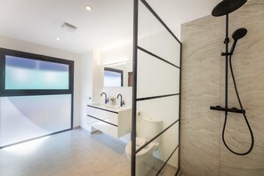 Ducha, secador de pelo y toallas