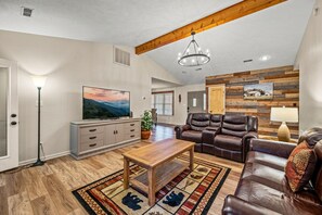 Smart TV, fireplace, video games, foosball