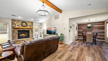 Smart TV, fireplace, video games, foosball