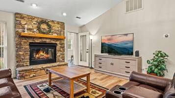 Smart TV, fireplace, video games, foosball
