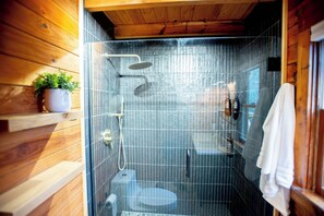 Eco-friendly toiletries, hair dryer, towels, soap