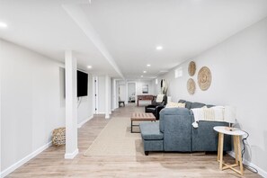 TV, fireplace, foosball, table tennis