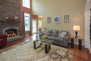 Smart TV, fireplace, stereo, computer monitors