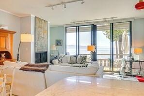 Télévision, cheminée, livres