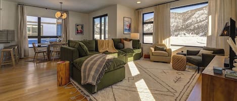 Télévision, lecteur de DVD, livres, chaîne hi-fi