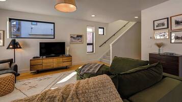 Televisión, reproductor de DVD, libros y estéreo