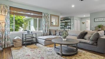 TV connectée, cheminée, livres