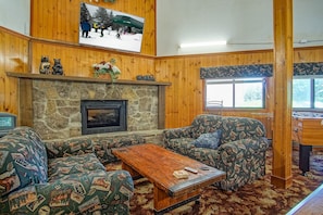 TV, fireplace