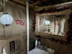 Shower, towels, soap, shampoo