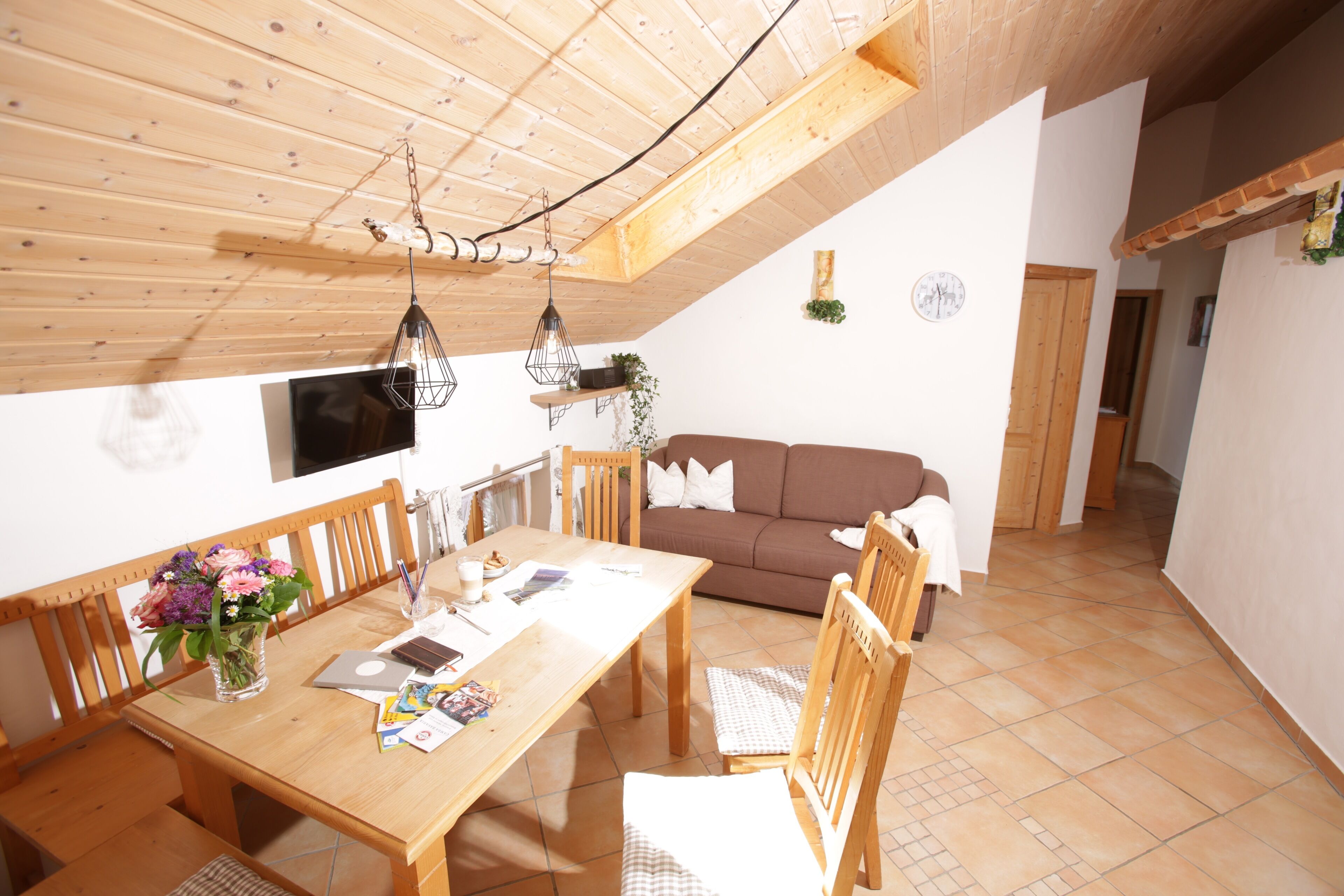 Una televisión, un reproductor de DVD, una mesa de tenis de mesa