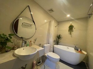 Haartrockner, Bidet, Handtücher, Seife