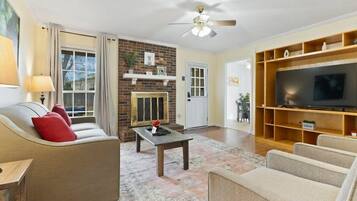 TV, fireplace, offices