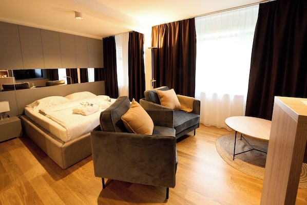 Appartement Affaires, cuisine | 1 chambre, draps en coton égyptien, literie de qualité supérieure