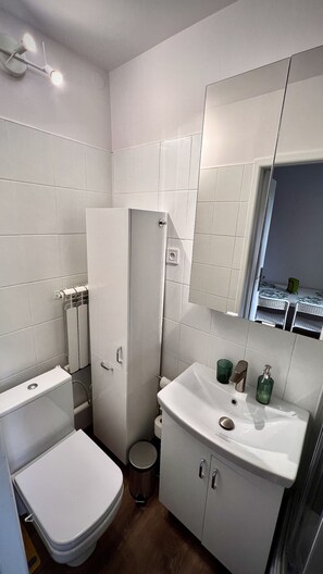 Dusche, Haartrockner, Handtücher, Seife
