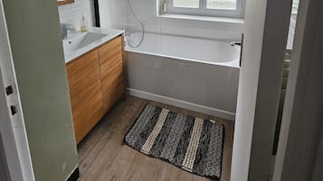 Hair dryer, towels, toilet paper