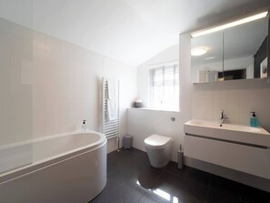 Shower, hair dryer, shampoo