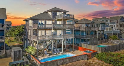 Oceanfront Dog Friendly Home in Salvo with Private Pool, Hot Tub, and Game Room