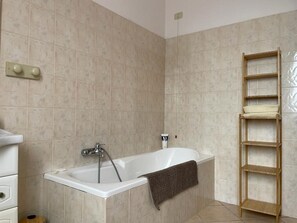 Shower, hair dryer, bidet, towels