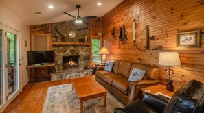 TV, fireplace