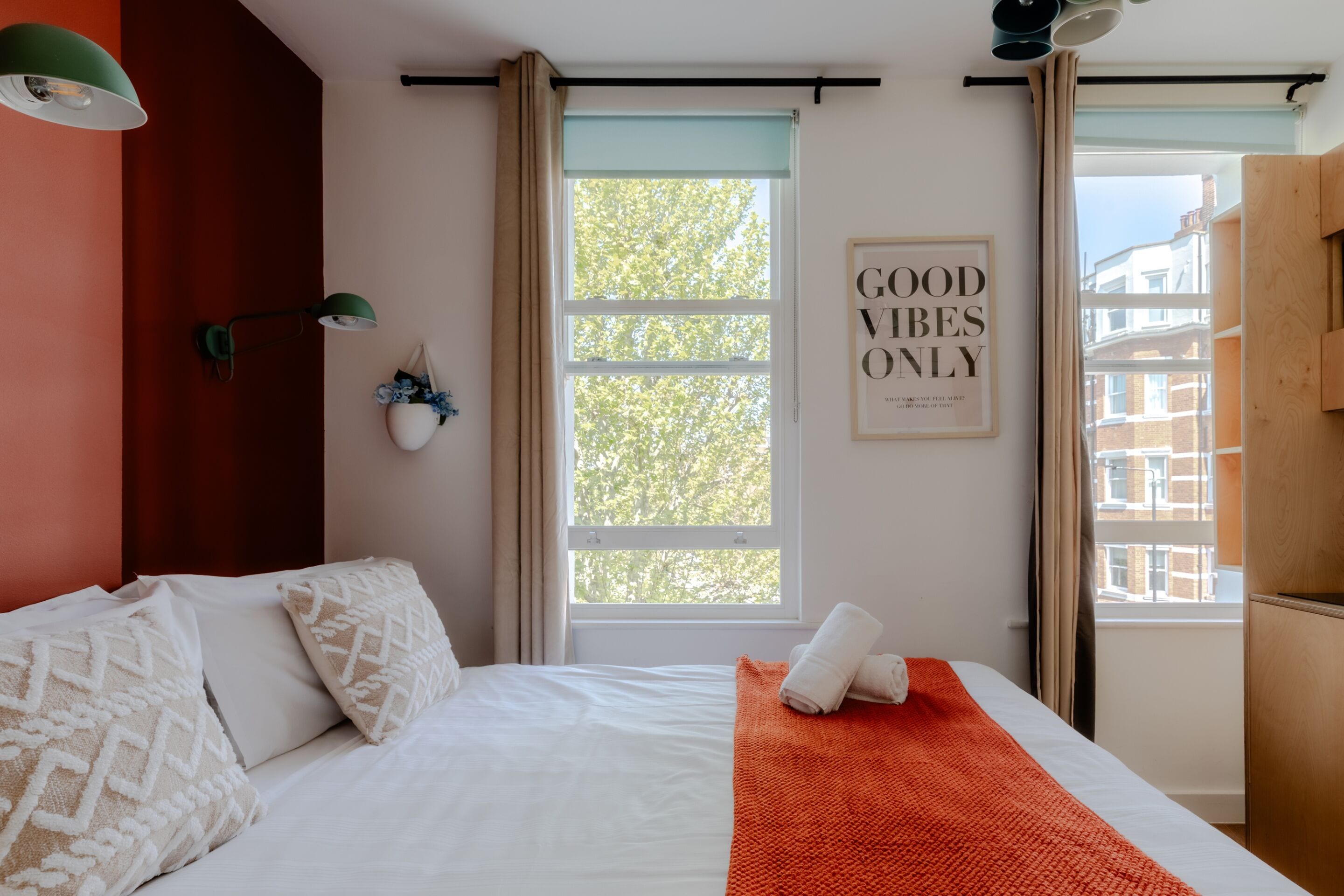 Premium bedding, down duvets, memory-foam beds, desk