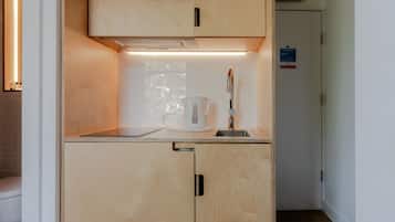 Mini-fridge, microwave, stovetop, electric kettle