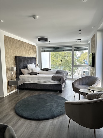 Deluxe Double Room Single Use | Living area | TV