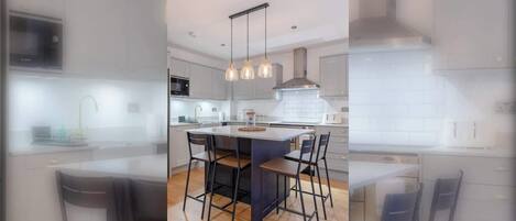 Fridge, microwave, oven, dishwasher