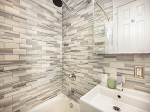 Hair dryer, bidet, towels, soap